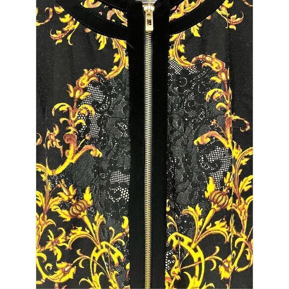 Joseph Ribkoff Black Lace & Gold Vine Print Double Zipper Jacket sz 10 EUC - Picture 2 of 6